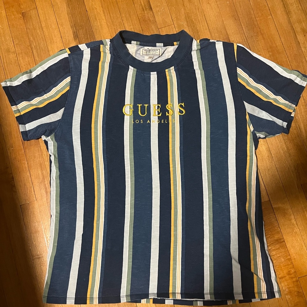 GUESS Men's Striped Navy T-Shirt